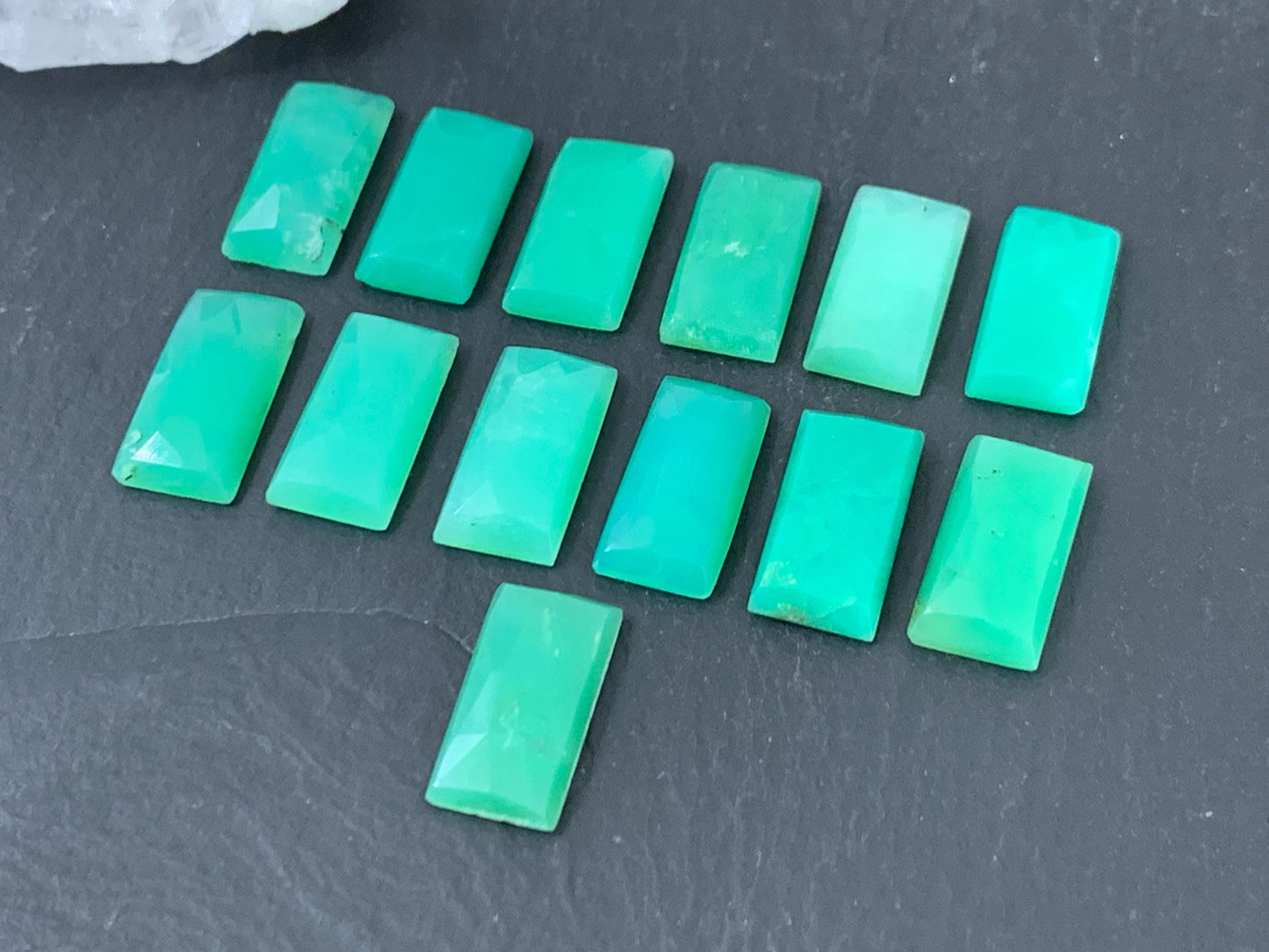Faceted Chrysoprase Cabochon – 8x16mm Rectangle Green Gemstone for Unique Jewelry Making