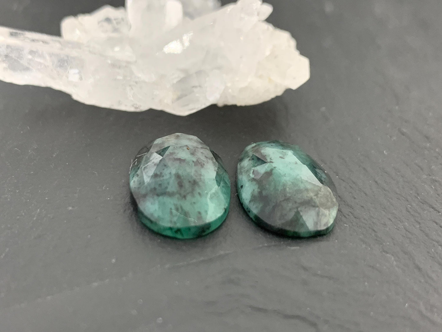 Faceted Emerald Pair 11x18x4mm cabochon