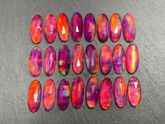 Faceted Aurora Opal oval 8x20mm cabochon  - Doublet cabochons