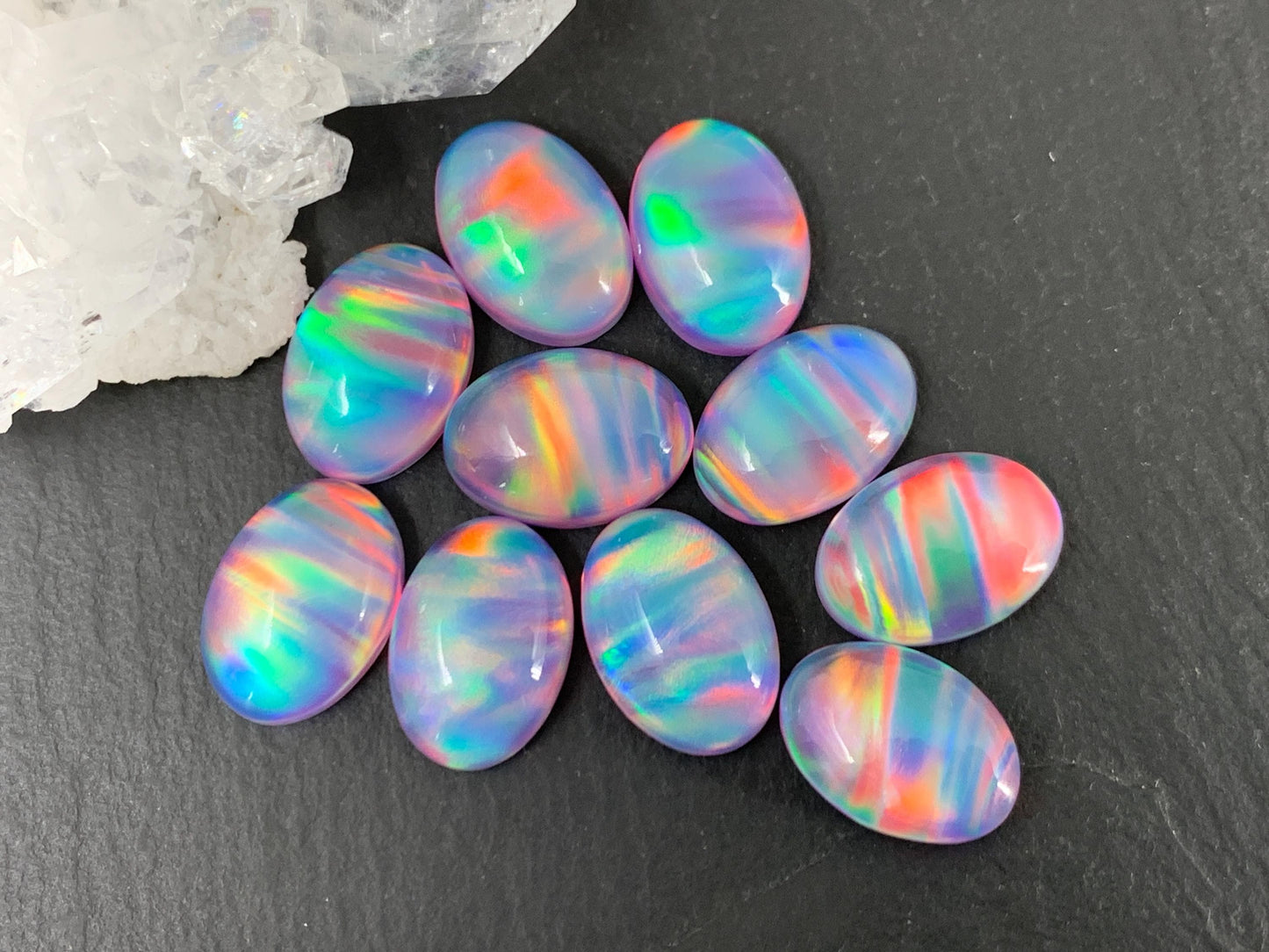 Aurora Opal oval 10x14mm cabochons - Doublet cabochons