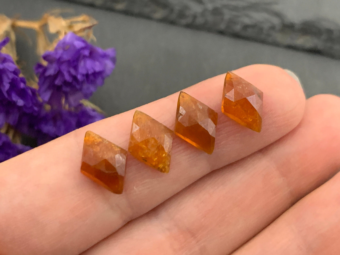 Faceted Orange Kyanite rhombus 8x12mm cabochon