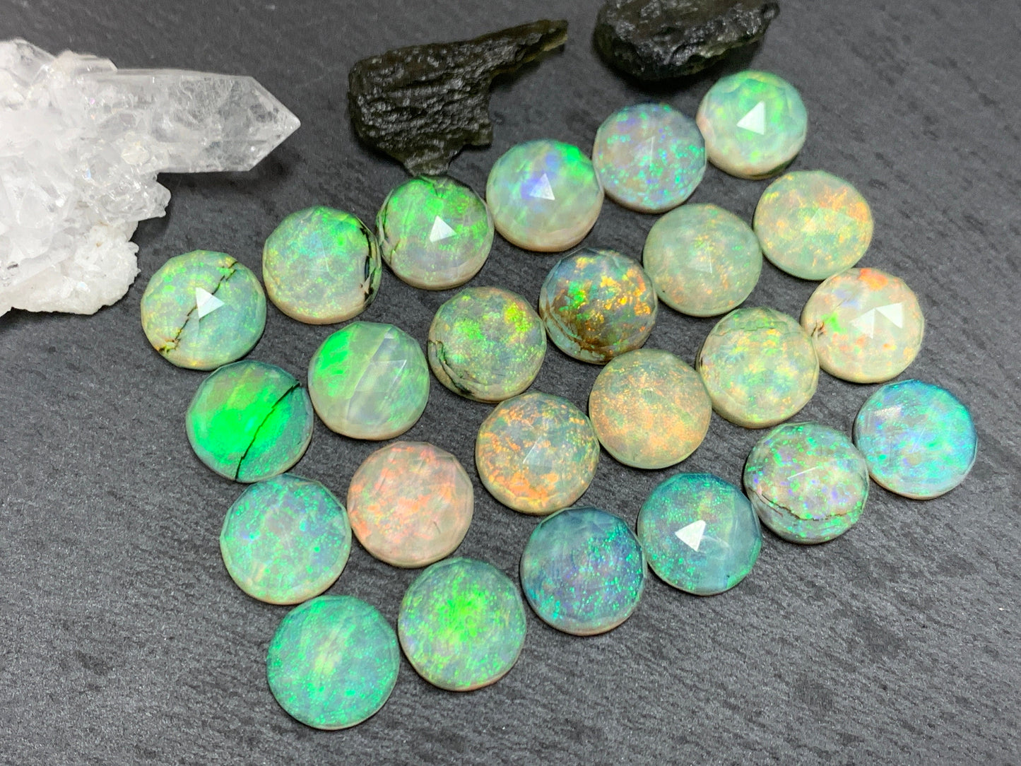 Faceted  Monarch Opal round 12mm cabochons - Doublet cabochons