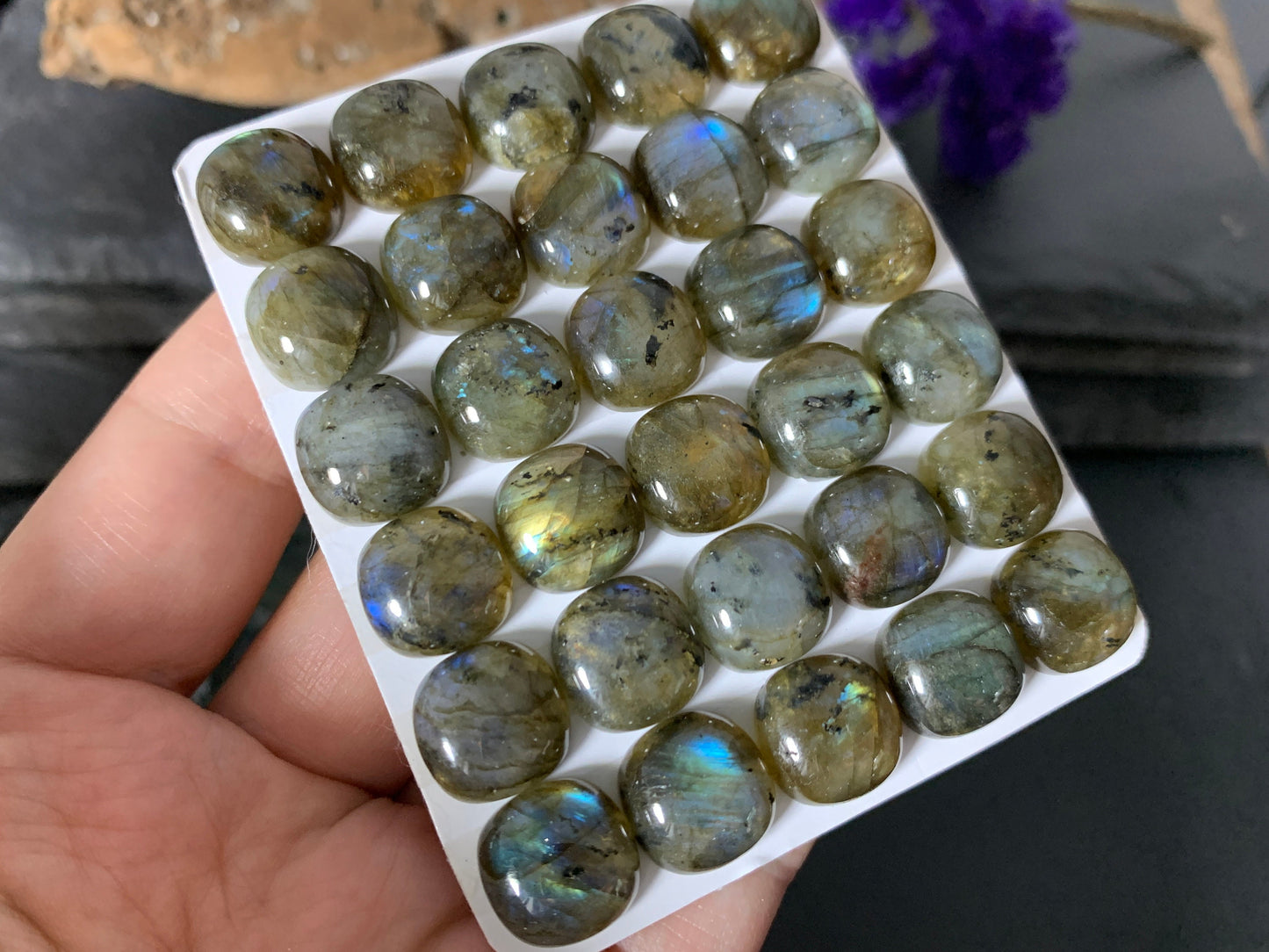 Labradorite square cushion 12mm cabochon - Calibrated Cabochons