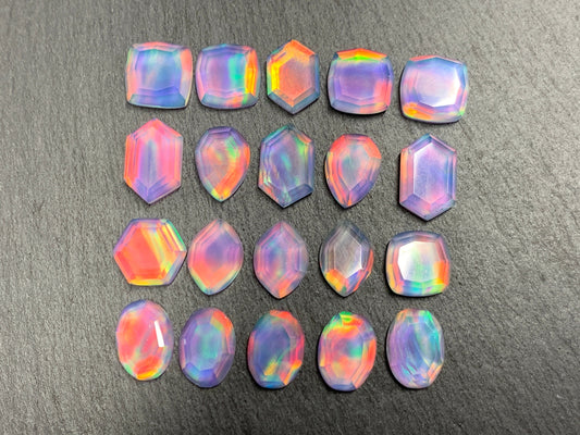 Faceted Aurora Opal 12-16mm long cabochon - Doublet cabochons