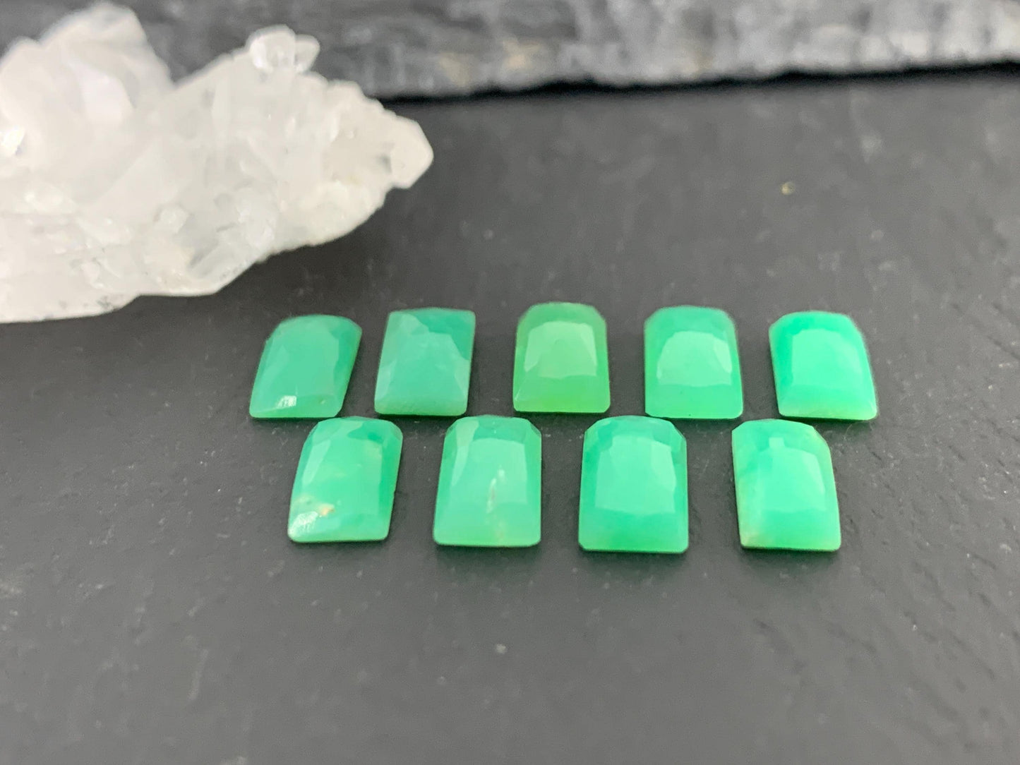 Faceted Chrysoprase rectangle 5x10mm cabochon