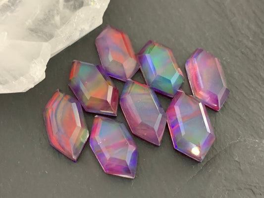 Faceted Aurora Opal long hexagon 10x20mm cabochon - Doublet cabochons