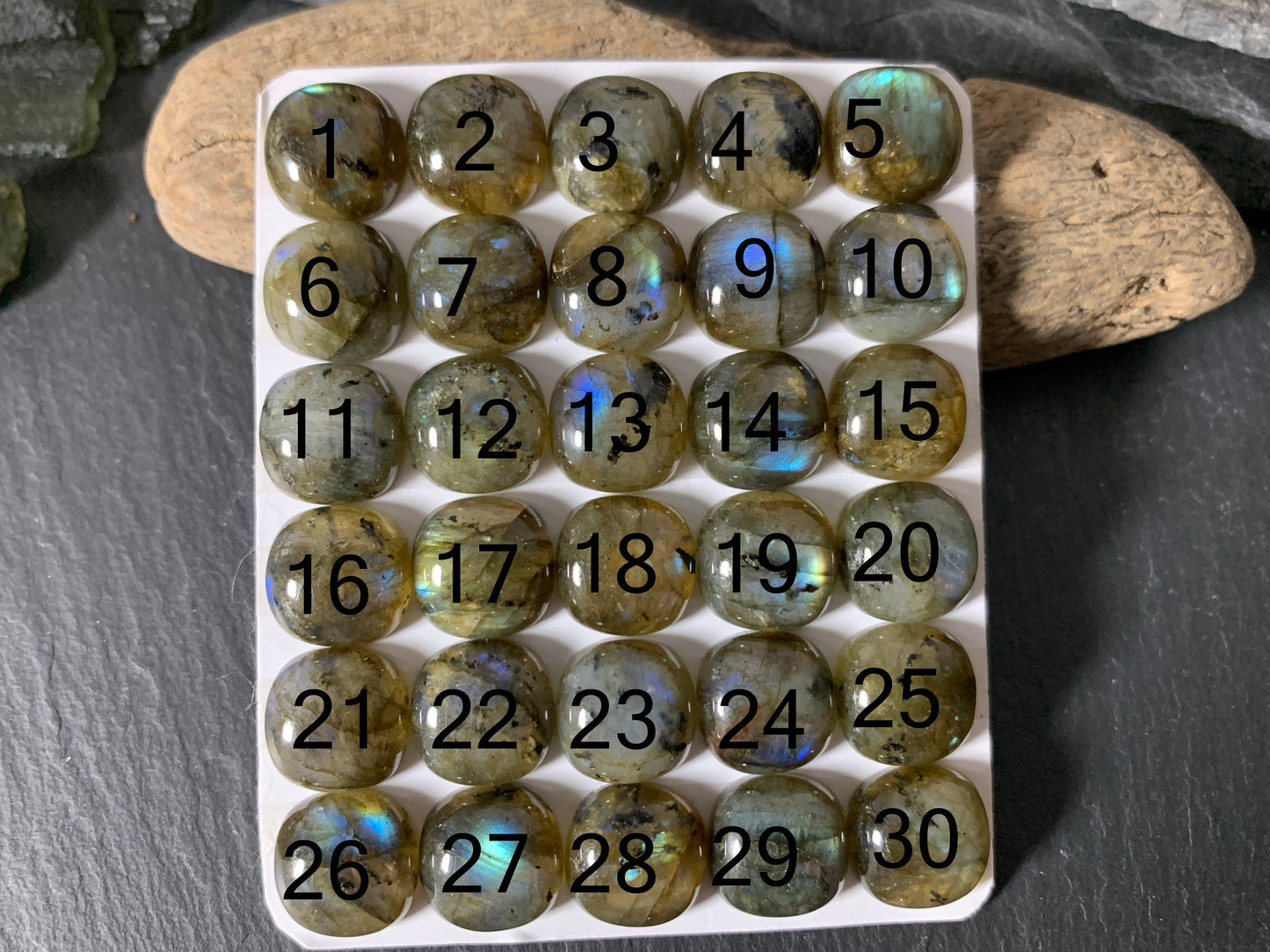 Labradorite square cushion 12mm cabochon - Calibrated Cabochons