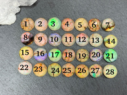Faceted Monarch Opal round 10mm doublet cabochons - Doublet cabochons
