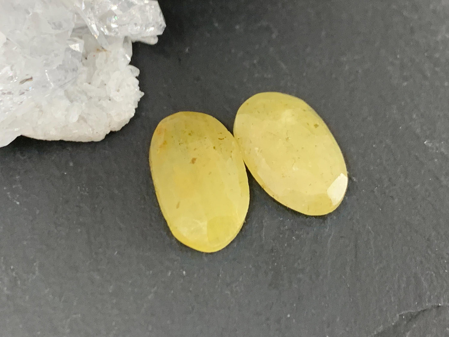 Faceted Yellow Sapphire pair 8x14x3.5mm cabochon