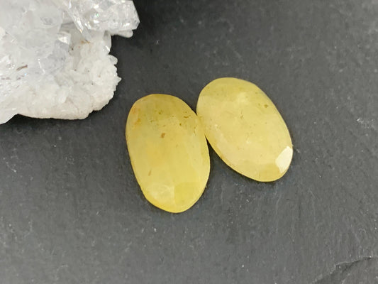 Faceted Yellow Sapphire pair 8x14x3.5mm cabochon