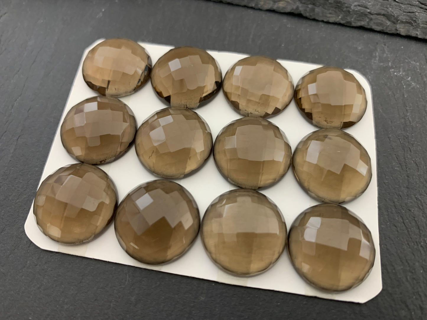 Faceted Smokey Quartz round 18mm cabochon - Calibrated cabochons