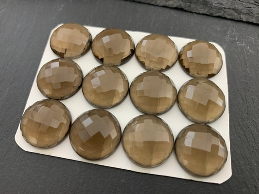 Faceted Smokey Quartz round 18mm cabochon - Calibrated cabochons