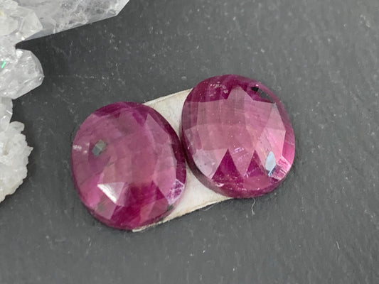 Faceted Ruby pair 11x12x4mm cabochon
