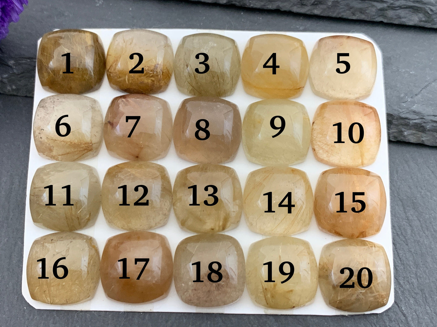 Rutilated Quartz square 15mm cabochon - Calibrated cabochons