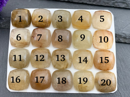 Rutilated Quartz square 15mm cabochon - Calibrated cabochons