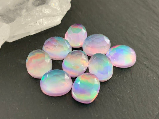 Faceted Aurora Opal oval 8x10mm cabochon - Doublet cabochons