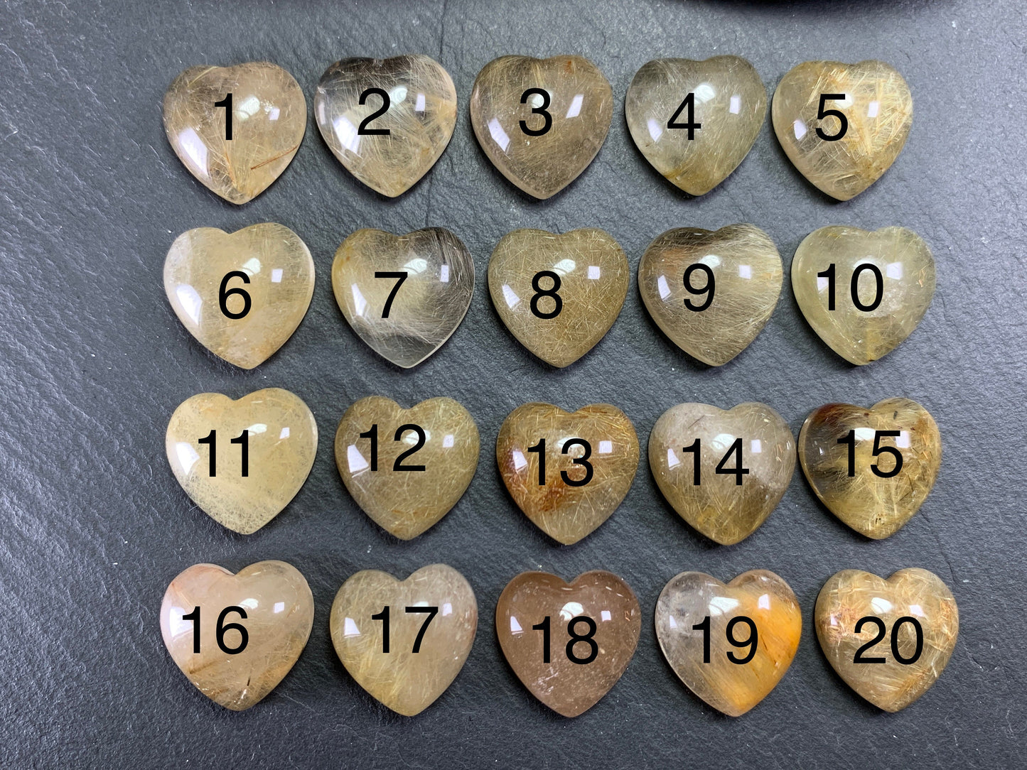 Rutilated Quartz heart 15mm cabochon - Calibrated cabochons