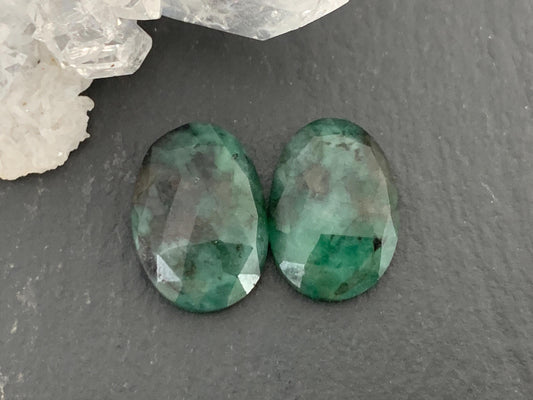 Faceted Emerald Pair 10x14x3mm cabochon