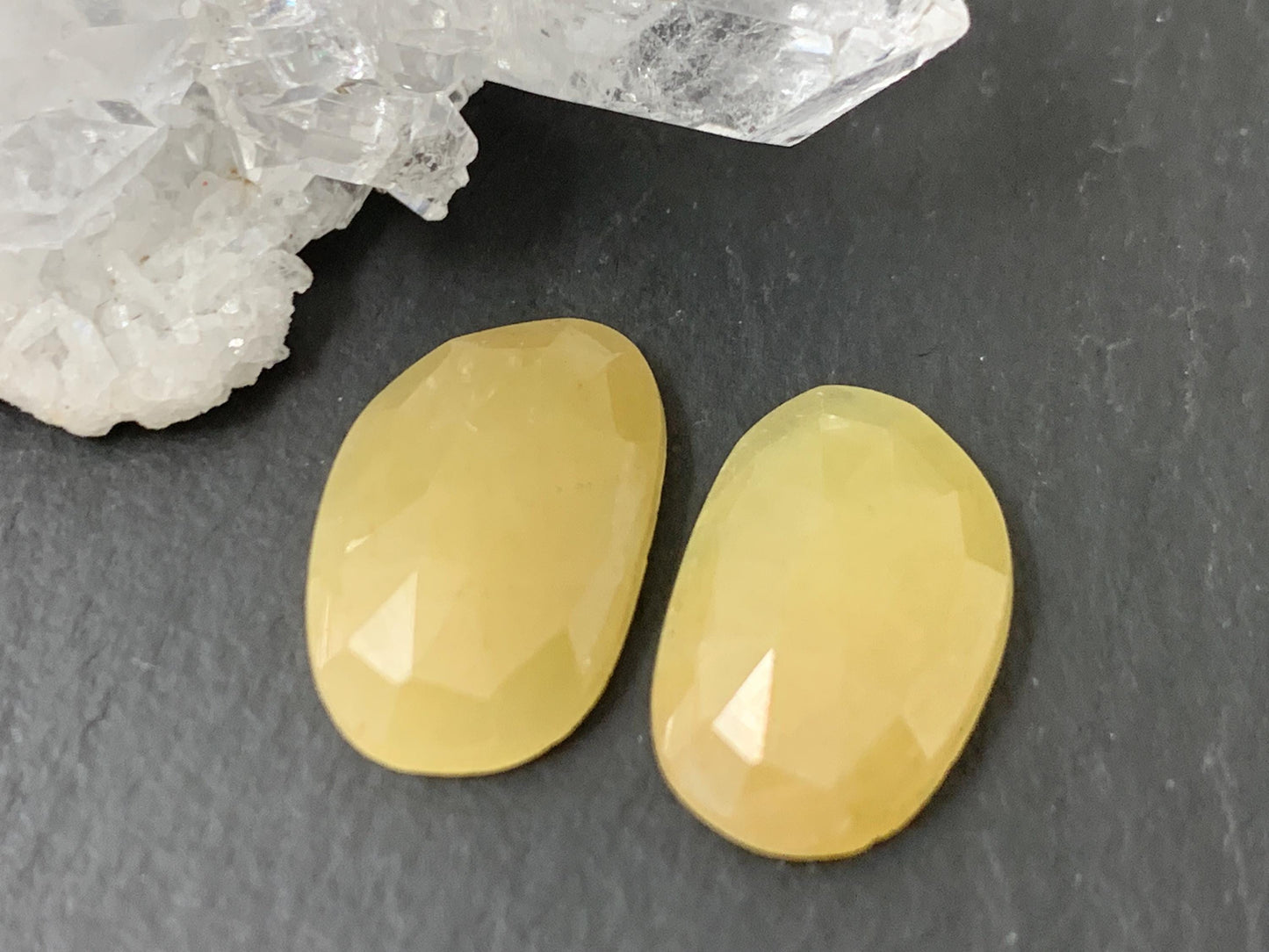 Faceted Yellow Sapphire pair 9x15x3mm cabochon