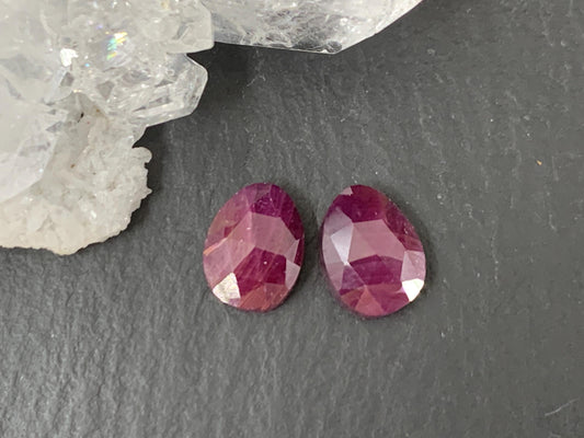 Faceted Ruby pair 6x8x3mm cabochon