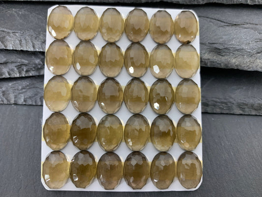 Faceted Smokey quartz oval 10x14mm cabochon - Calibrated cabochons