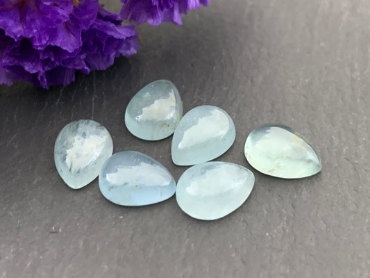 Aquamarine pear 6x8mm cabochon - Calibrated cabochons