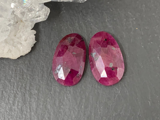 Faceted Ruby pair 8x13x3mm cabochon