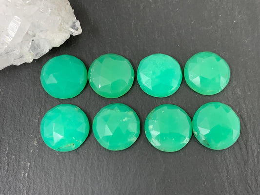 Faceted Chrysoprase Cabochon – 14mm Rose Cut Round Green Gemstone for Jewelry
