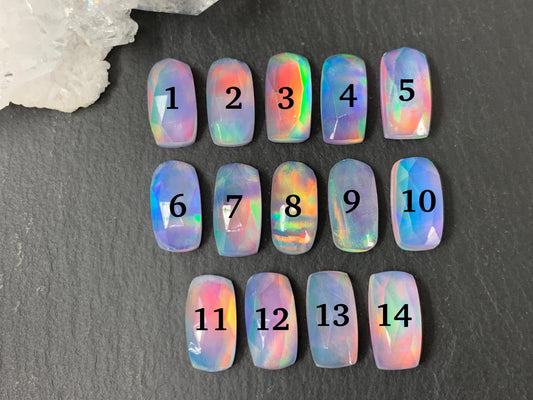 Faceted Aurora Opal rectangle 6x12mm cabochon - Doublet cabochon