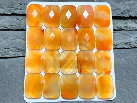 Faceted Carnelian rectangle 13x18mm cabochon - Calibrated cabochons