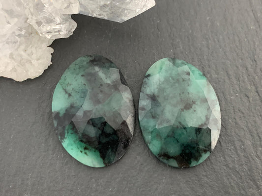 Faceted Emerald Pair 15x21x4mm cabochon