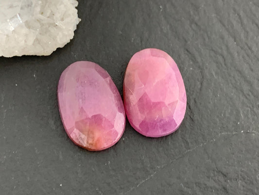 Faceted Ruby pair 8x12x3.5mm cabochon