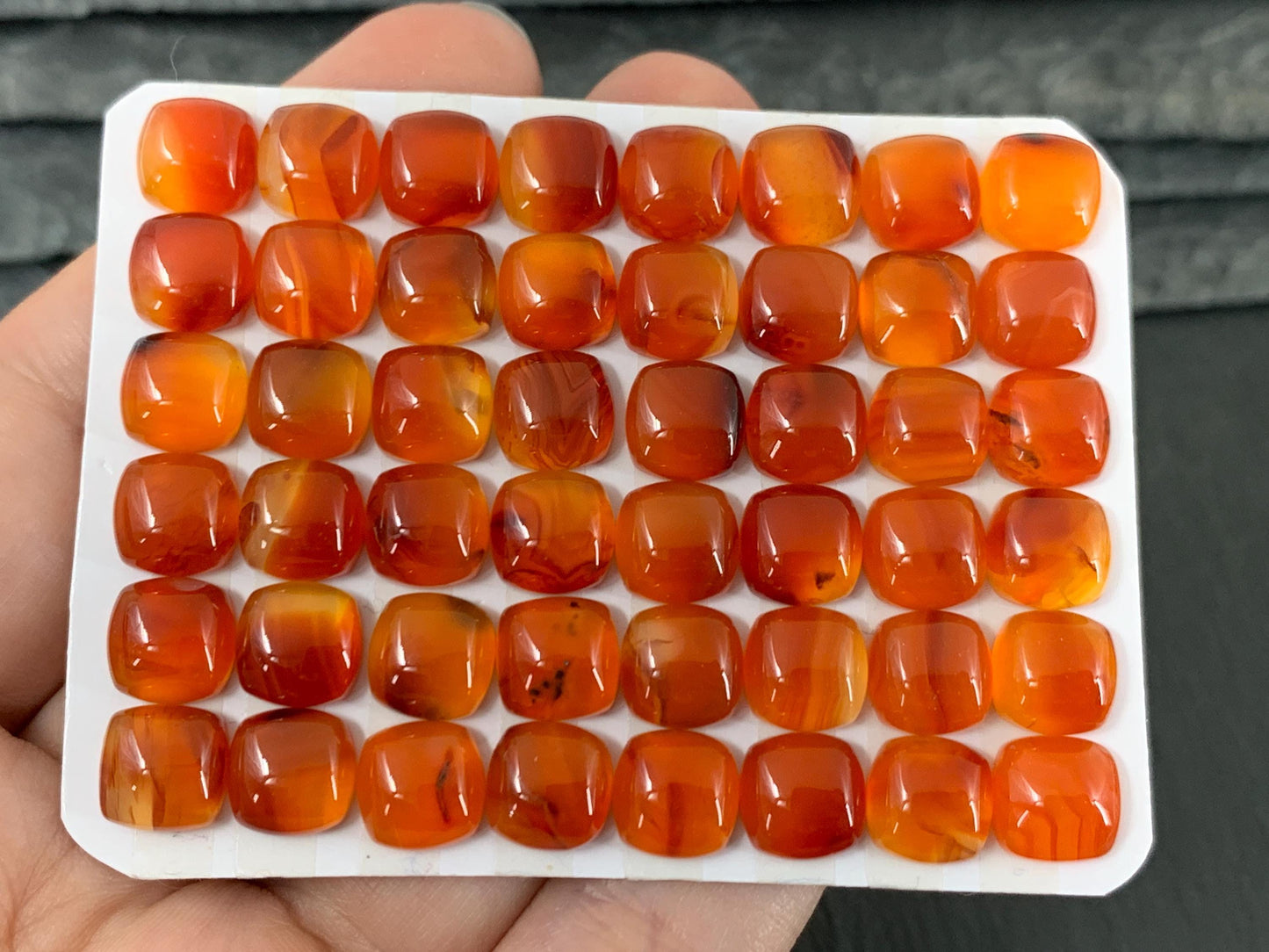 Carnelian square cushion 8mm cabochon - Calibrated cabochons
