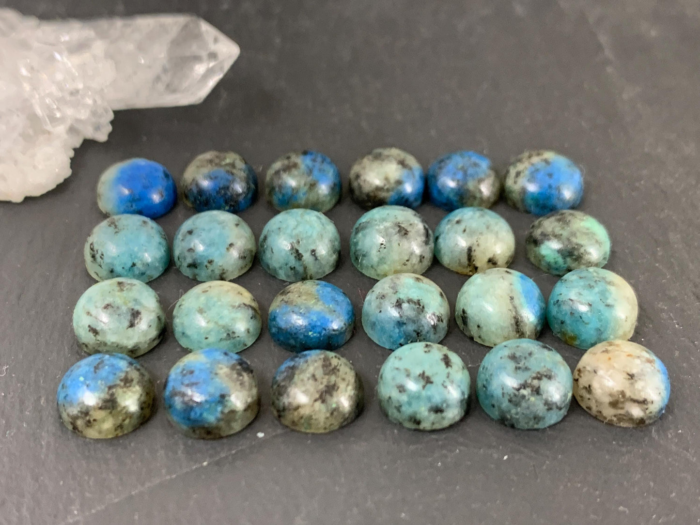 Azurite in Granite round 8mm cabochon - Calibrated cabochons