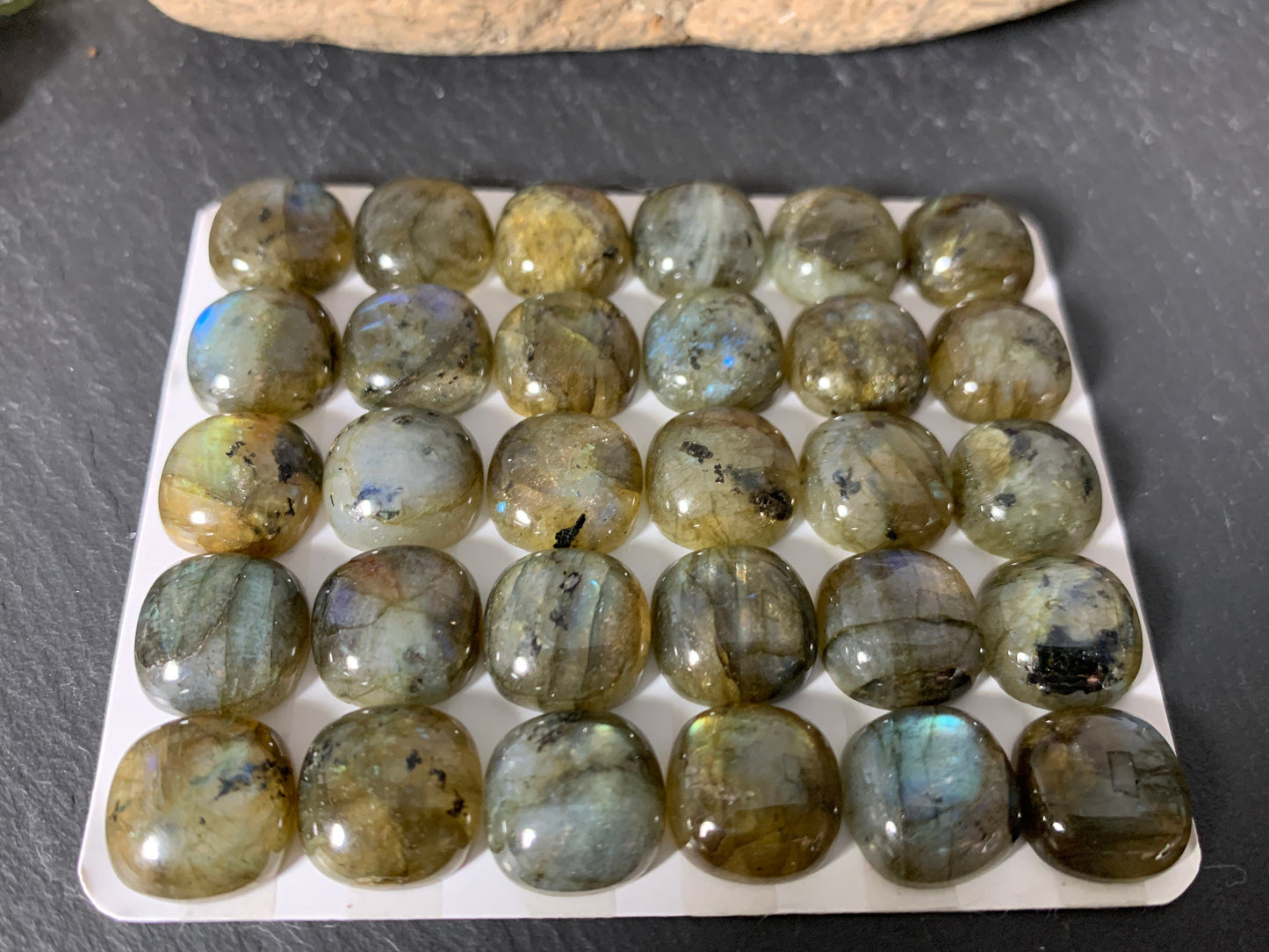 Labradorite square cushion 12mm cabochon - Calibrated Cabochons