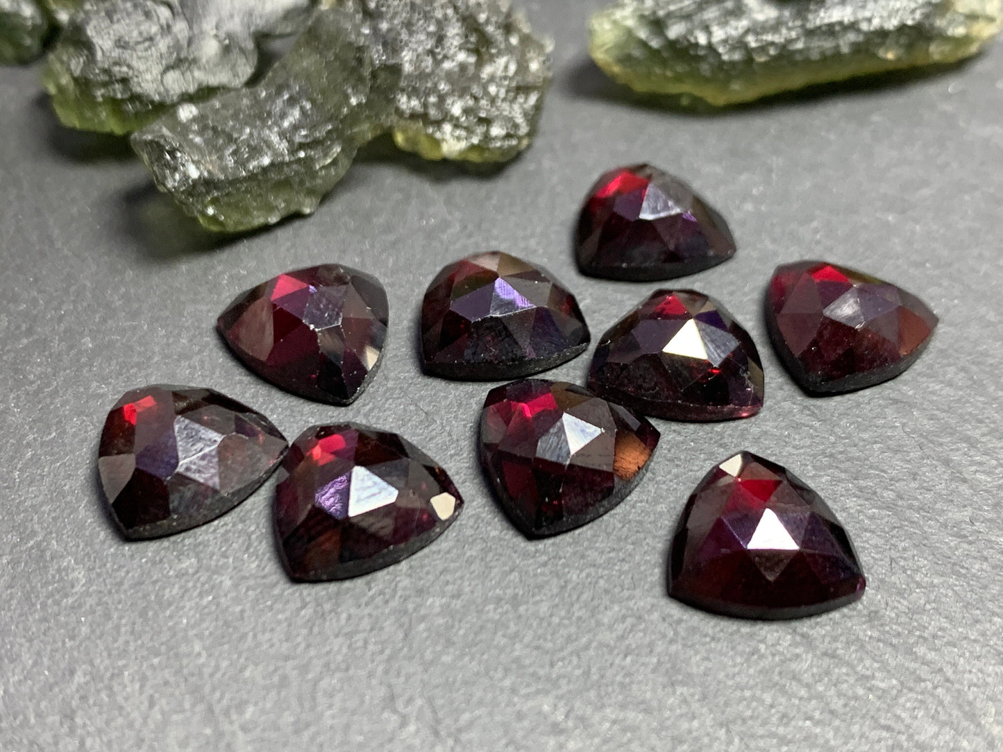 Faceted Rhodolite Garnet Trillion 10mm cabochon