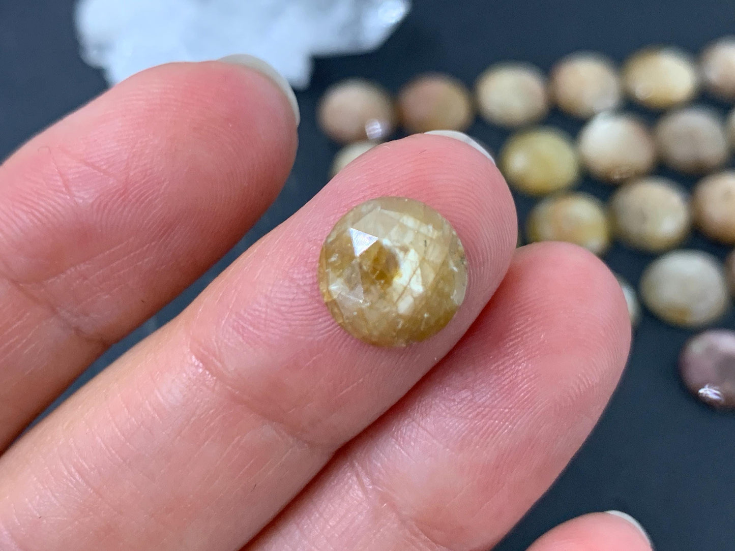 Discounted  Faceted Yellow Sapphire round 10mm cabochon