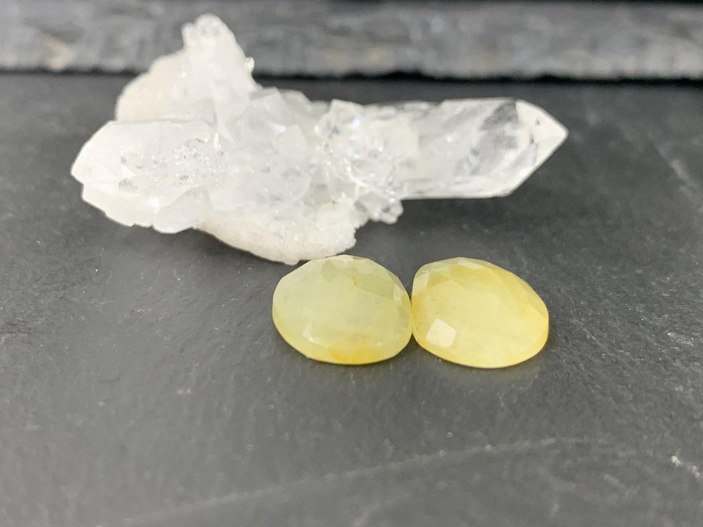 Faceted Yellow Sapphire pair 10x15x4mm cabochon