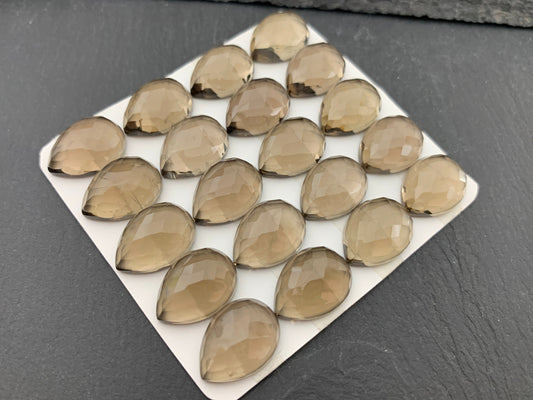 Faceted Smokey Quartz pear 12x16mm cabochon - Calibrated cabochons