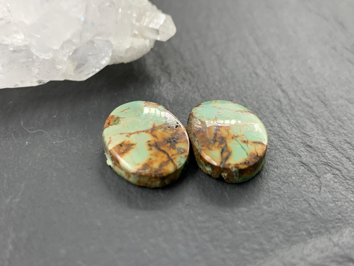 Tibetan Turquoise Pair 11x15mm Cabochon - Hand Cut Cabochon