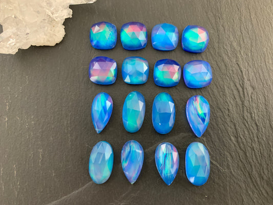 Faceted Aurora Opal 10-15mm long cabochon - Doublet cabochons