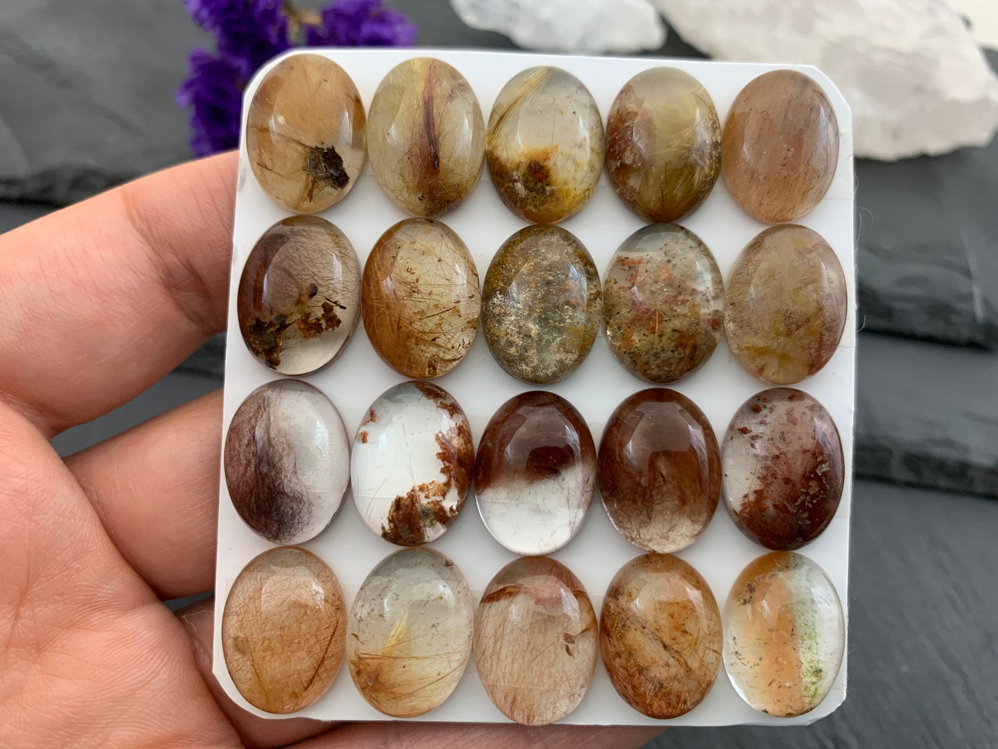 Rutilated Quartz oval 12x16mm cabochon - Calibrated cabochons