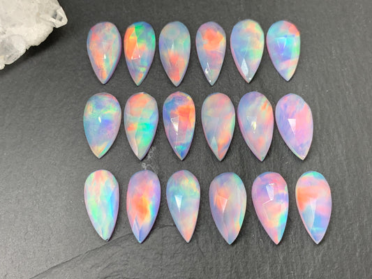 Faceted  Aurora Opal pear 7x15mm cabochon - Doublet cabochons - man made Opal