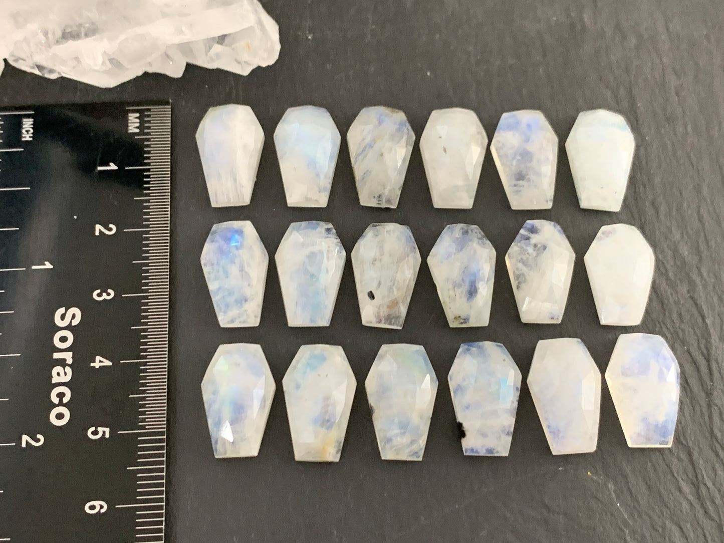 Faceted Moonstone coffin 10x16mm cabochon