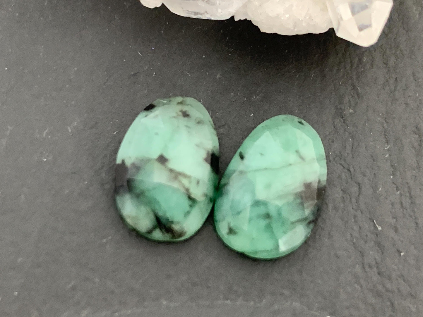 Faceted Emerald Pair 8x12x3mm cabochon