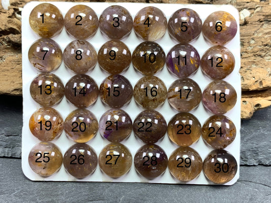 Amethyst Cacoxenite round 12mm cabochon - Calibrated cabochons