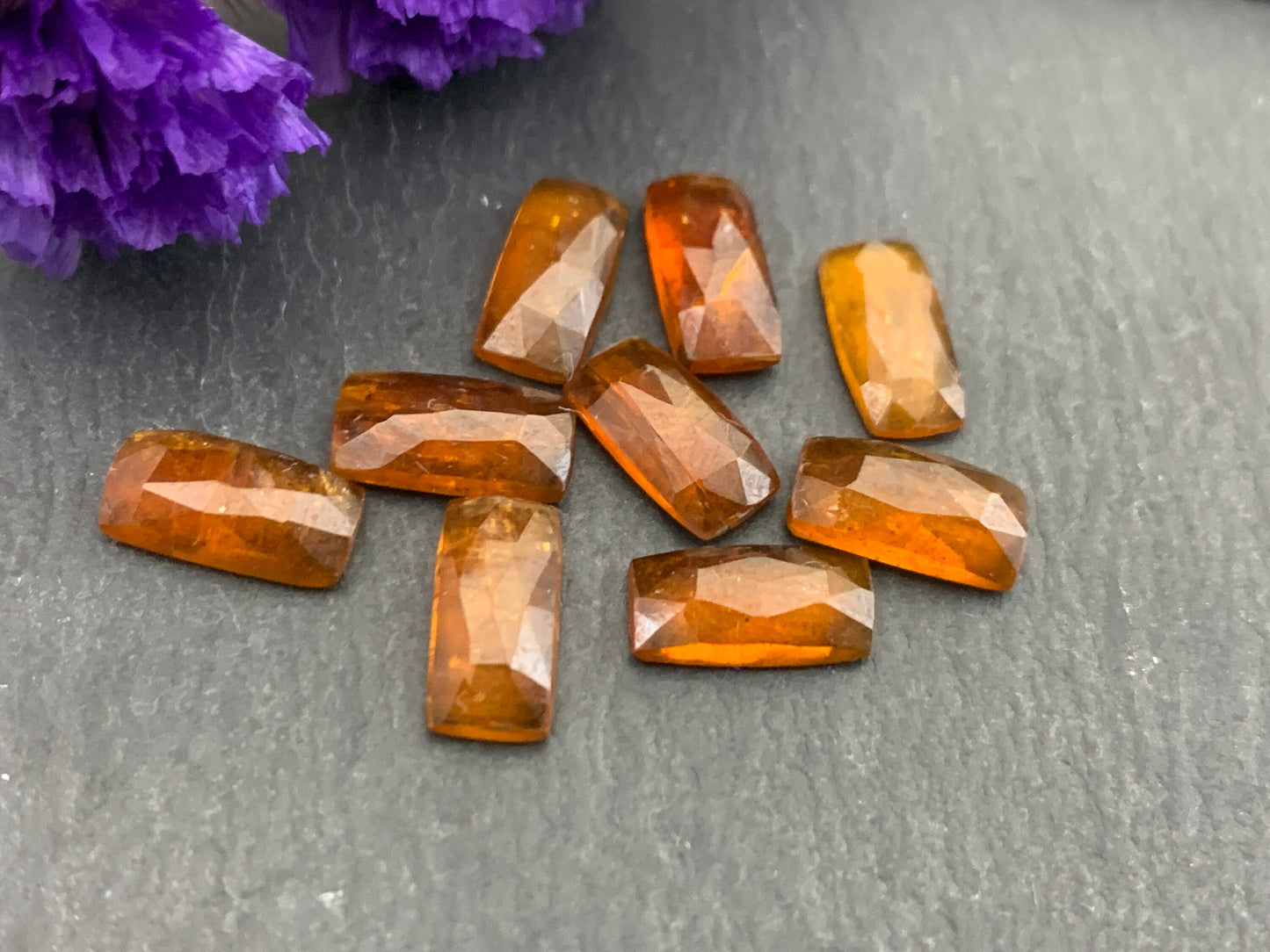 Faceted Orange Kyanite rectangle 5x10mm cabochon