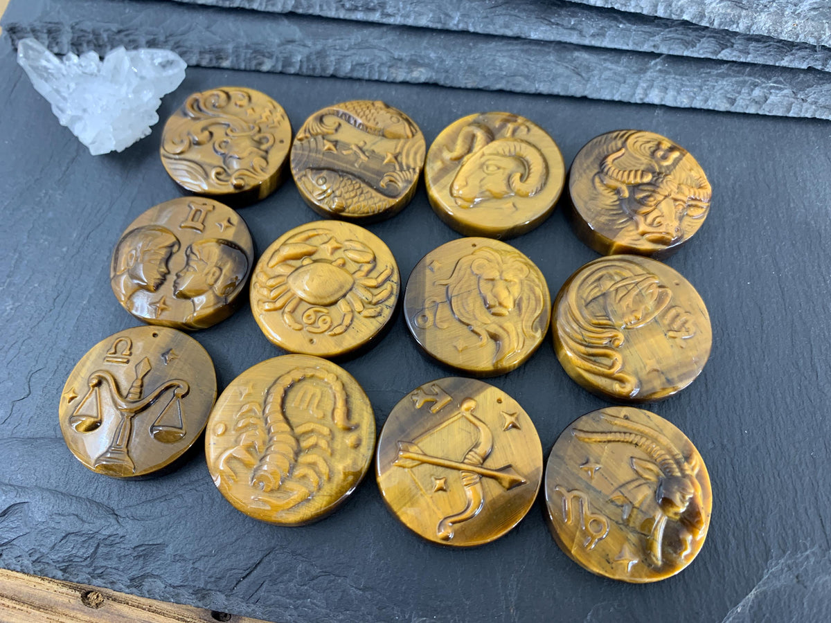 Tiger Eye Signs - Zodiac Constellations Carving *