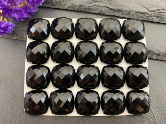 Faceted Black Agate square 16mm cabochon - Calibrated cabochons