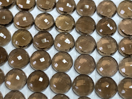 Faceted Smokey Quartz round 8mm cabochon - Calibrated cabochons